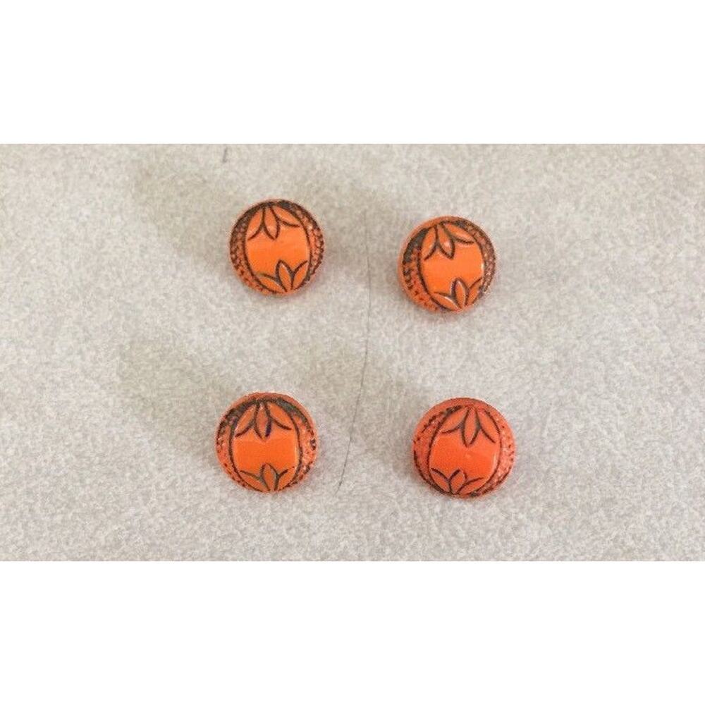 Lot of 4 Tiny Mini Asian Style Vintage Ceramic Round Orange Shank Buttons .75cm